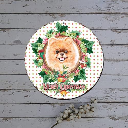 Noel Metal Tabelalar Köpek Çiçek Çelenk Yuvarlak Metal Tabela Noel Süslemeleri Çelenk Sıkıntılı Şık Tabelalar Ev