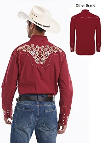 EL PİONERO erkek Batı Gömlek Uzun Kollu İşlemeli Kovboy Rahat Snap Düğmesi Gömlek