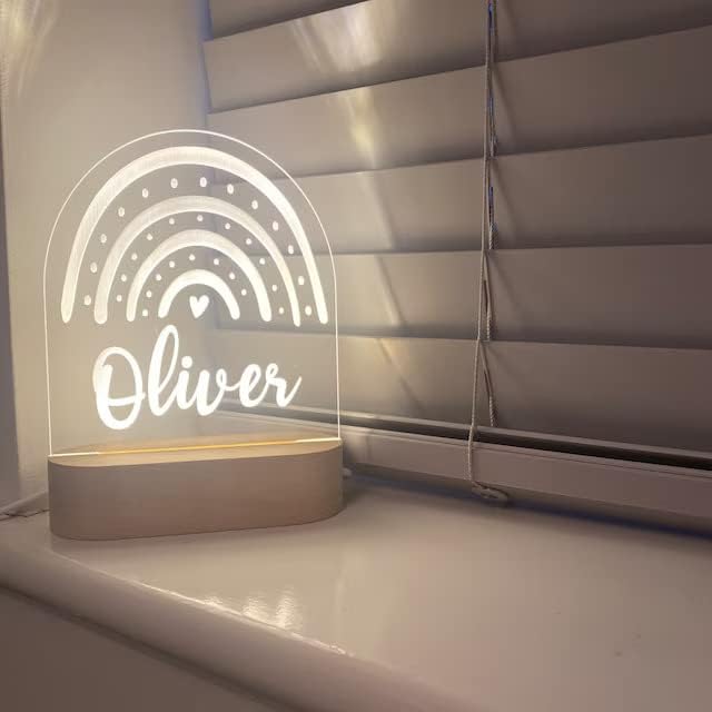 GodLover Lüks Kişiselleştirilmiş Gökkuşağı Bebek 3D Akrilik Led Gece Lambası, gökkuşağı Gece Lambası, Yenidoğan Hediye,