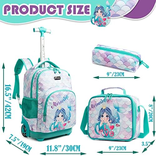 Meetbelify Haddeleme Sırt Çantası Kızlar için Mermaid Tekerlekler Sırt Çantaları Çocuklar Arabası Bagaj Seyahat Bavul
