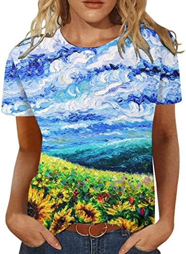 Bayan Kısa Kollu Tişörtleri Ayçiçeği Lavanta Çiçek Rahat Fit Bluzlar Gömlek Crewneck Brunch Hula Tişörtleri YU