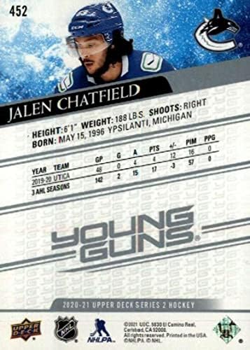 2020-21 Üst Güverte 452 Jalen Chatfield Genç Silahlar RC Çaylak Vancouver Canucks NHL Hokeyi Serisi 2 Temel Ticaret