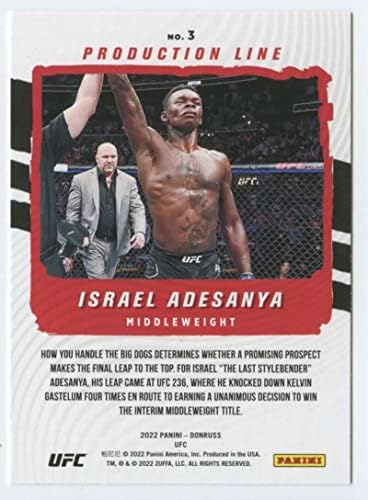 2022 Donruss UFC Üretim Hattı 3 İsrail Adesanya Orta Sıklet Resmi MMA Ticaret Kartı Ham (NM veya Daha İyi) Durumda