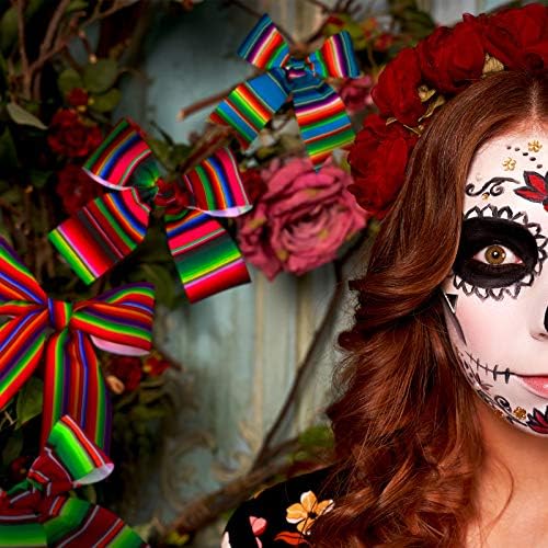 6 Parça Fiesta Şerit Meksika Serape Şerit Gökkuşağı Stripes Grogren Kurdele Meksika Tema Renkli Şerit DIY Sarma için