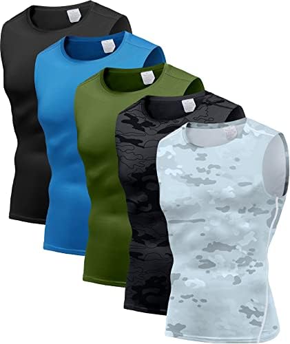 Holure erkek 5 Paket Sıkıştırma Tankı Üstleri Atletik Kas Tee Spor Vücut Geliştirme Kolsuz Tişört
