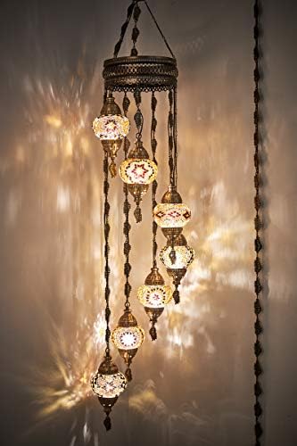 DEMMEX Türk Fas mozaik tavan asılı kolye lamba avize aydınlatma yağma fiş ışık 15 feet kordon zinciri ve fiş, 5 feet