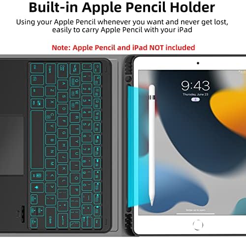 JUQİTECH Dokunmatik iPad 9th 8th 7th Nesil Klavye Kılıfı-Kablosuz Arkadan Aydınlatmalı Manyetik Ayrılabilir Çoklu