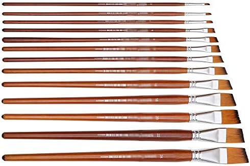 EDOSSA 13 adet Açılı Boya Fırçaları Profesyonel Uzun Saplı Boya Fırçası Eğik Şekil Suluboya Resim Yağı Akrilik Naylon