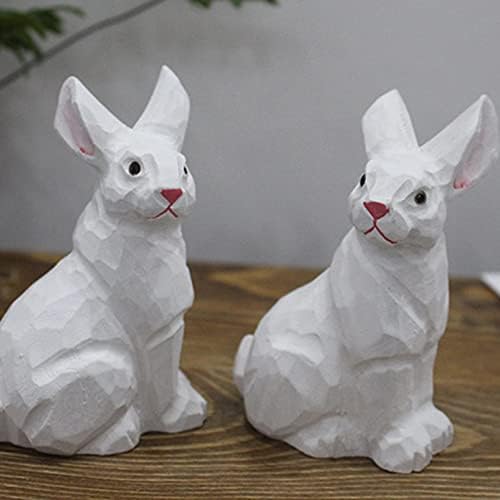 ABOOFAN Ahşap Oyma Tavşan Figürleri: 2023 Çin Yeni Yılı Tavşan Figürleri Şanslı Servet Hayvan Heykeli Ay Zodyak Modeli