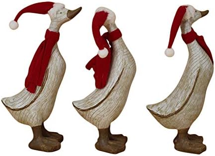 Transpac İthalat A. Ş. Ördek Kırmızı Beyaz 12x7 Reçine Taş Noel Tatili Figürler 3 Set