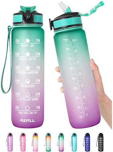 32 oz Motivasyon Su Şişesi ile Zaman İşaretleyici ve Saman BPA Ücretsiz ve Sızdırmaz Tritian Buzlu Taşınabilir Yeniden