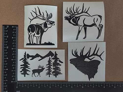Elk Fiyatları 4 Paket: Şişkin Elk, detaylı Elk, Elk Kafa Silueti, Ağaçlarda Elk (Siyah, Küçük ~3.5)