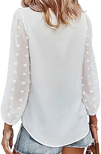 Kadınlar için uzun Kollu Bluzlar Katı Şifon V Boyun Üstleri Moda Pom Pom Üst Rahat Gevşek Tunik Gömlek