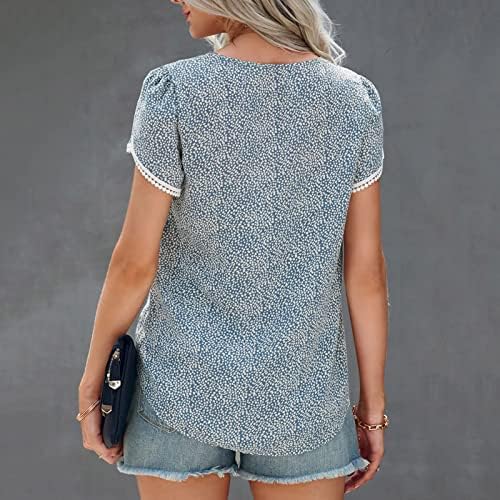 Kadınlar için bluzlar Moda 2023 Yaz Çiçek Baskı Dantel Tığ Petal Kollu T Gömlek Crewneck Gevşek Fit Casual Tops
