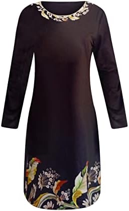 NOKMOPO Çiçek Elbise Kadınlar için kadın Retro Baskı O-Boyun Uzun Kollu Tarzı rahat elbise Bayan Sonbahar Elbiseler