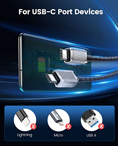 ORICO 100W USB C'den USB C'ye Kablo, Naylon Tip C Şarj Cihazı Hızlı Şarj Kablosu Kablosu MacBook Air/Pro, iPad Pro