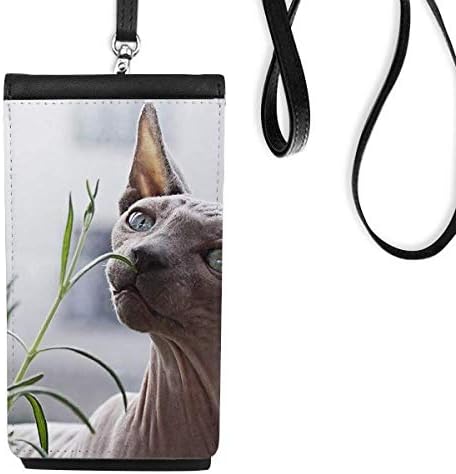 Hayvan gri ince kedi fotoğraf telefon cüzdan çanta asılı cep kılıfı siyah cep