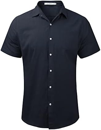 AUDATE Erkek Yaz Plaj Gömlek Kısa Kollu Gömlek Casual Düğme Aşağı Gömlek Düz Üstleri