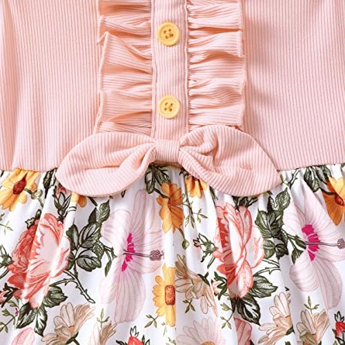 Toddler Kız Elbise Bebek Bebek Uzun Kollu Fırfır yaz elbisesi Yuvarlak Boyun Çiçek baskılı giysiler