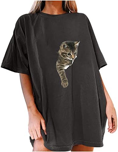 Sevimli Kedi T-Shirt Kadınlar için Kısa Kollu günlük üst giyim Büyük Boy Tee Kawaii Kahverengi Kitty Grafik Bluz