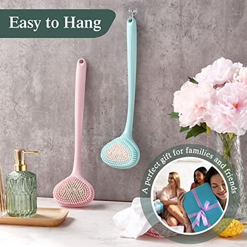 Pinkunn 3 Adet Arka Banyo Fırçası Duş için Uzun Sap Yumuşak Kıllı 16.9 inç Arka Fırça Yıkayıcı Vücut için Uzun saplı