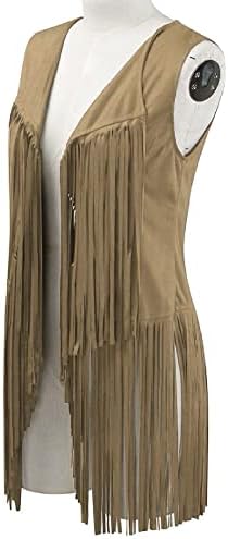 70S Kıyafetler Kadınlar için Saçak Yelek Batı Cowgirl Kıyafetler Hippi Giysileri Faux Süet Moda Ceket Püskül Hırka