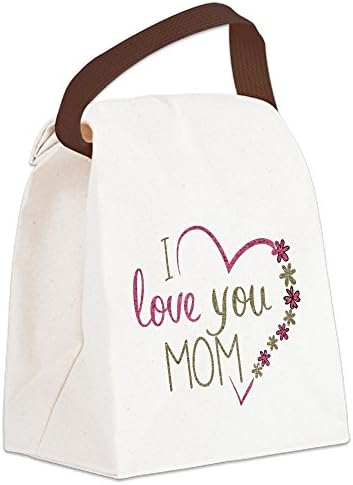 Tuval Öğle yemeği çantası seni Seviyorum Anne çuval bezi ve pembe kalp