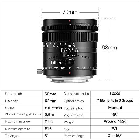 TTArtısan TTArtısan 50mm f1. 4 Tilt Lens Tam Çerçeve Manuel Portre Lensler Büyük Diyafram ile Uyumlu Nikon Z Dağı