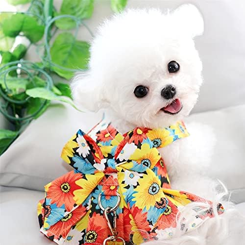 Hotumn Köpek Elbise Yay Düğüm ile Çiçek Köpek Koşum Elbise Tasma Halkası ve Tasma ile Plaj Köpek Giysileri Yürüyüş