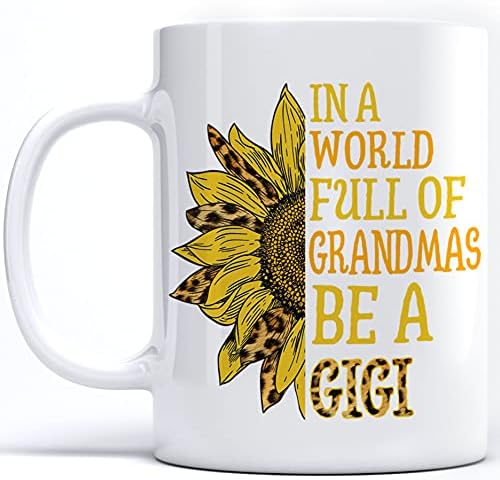 Büyükannelerle Dolu bir Dünyada PREZZY Bir Gigi Kupa Ol Büyükanne Ayçiçeği Kahve Kupa kadınlar için, Büyük Doğum