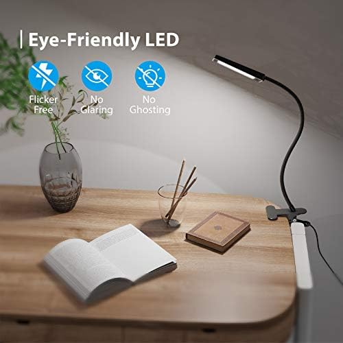 TROND LED Kelepçe Masa Lambası, 3 Seviyeli Kısılabilir Masa Lambası 6000K Gün Işığı, Masa Lambası Ekstra Uzun Esnek