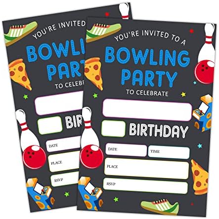 SUİXO Doğum Günü Davetiye Kartları, Bowling Partisi Çocuklar için Doğum Günü Partisi, Bowling Salonu Arcade Tema