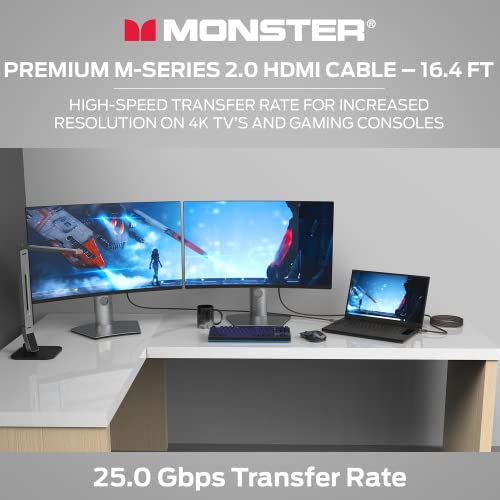 Monster M Serisi Sertifikalı Premium HDMI Kablosu 2.0, 60Hz Yenileme Hızında 4K Ultra HD, Duraflex Kılıf ve Üç Katmanlı