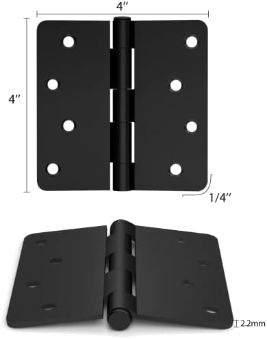 goldenwarm 24 Paket Mat Siyah Kapı Menteşeleri 3.5 İnç Yuvarlak İç Kapı Menteşeleri Siyah Mat 3-1 / 2 1/4 Yarıçaplı