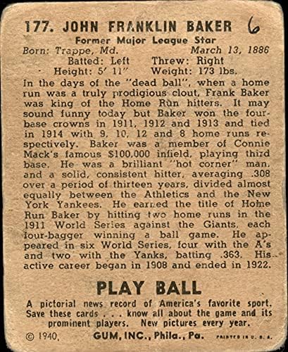 1940 Top Oyna 177 Home Run Baker Philadelphia Atletizm (Beyzbol Kartı) OTANTİK Atletizm