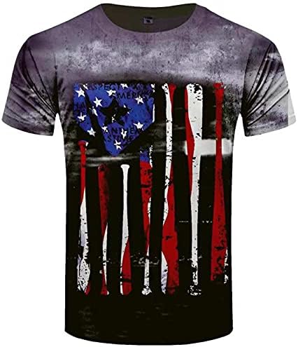 XXBR erkek Bağımsızlık Günü Üst Spor Amerikan Bayrağı Tee Asker Kısa Kollu Yıldız ve Çizgili 4 Temmuz T-Shirt Gömlek