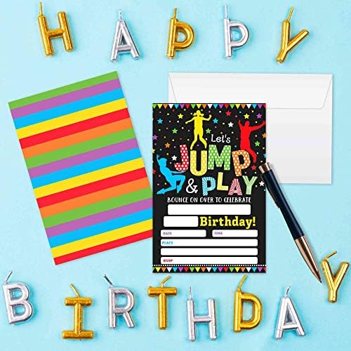 Wuawn Atlayalım ve oynayalım! 20 Jump Birthday Invitations with Envelopes, Bounce House Fill-İn Birthday Invite Cards