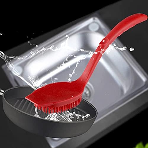 Angoıly Mutfak Temizleme Fırçası Silikon Mutfak tahta fırçası Pot Pan Bulaşık Fırçası Wok Fırça Uzun Saplı Lavabo