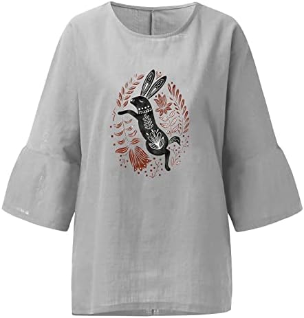 Kadın 3/4 Kollu Paskalya T Shirt Sevimli Tavşan Grafik Tees En Pamuk Keten Gevşek Casual Kazaklar Anne için Hediye