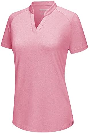 CRYSULLY kadın Golf Polo T Shirt V Boyun Kısa Kollu Hafif Koşu UPF50 + Yakasız Gömlek
