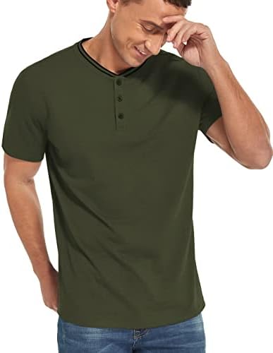 NİTAGUT erkek Rahat Kısa Kollu Henley T-Shirt Çizgili Trim Ön Placket Gömlek