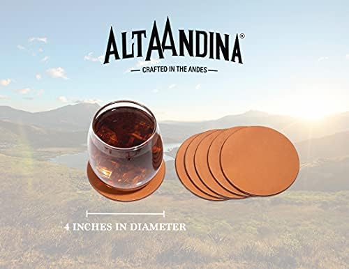 Alta Andina Yuvarlak Deri Bardak Altlığı / 6'lı İçecek Bardak Altlığı Seti / Tam Tahıllı, Bitkisel Tabaklanmış Deri-Dayanıklı