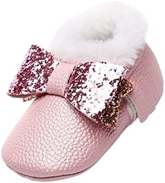 Bebek Bebek Kız Polar Patik Pamuk İlmek Çizmeler Yenidoğan Anıt-Kayma Beşik Ayakkabı Prewalker Çizmeler 0-12 Ay (Pembe,