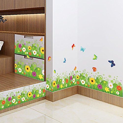 Amaom Çıkarılabilir Güzel Yeşil Ayçiçeği Çiçekler Çim Uçan Kelebek Duvar Çıkartmaları Duvar Resimleri ev sanat dekoru