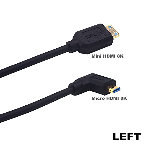 Kework 4ft Mikro HDMI 8 K Mini HDMI 8 K Sarmal Kablo, 90 Derece Sol Açı Mikro HDMI 2.1 Mini HDMI 2.1 Sürüm Adaptörü