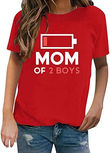 Anne 2 Erkek Gömlek Hediye Oğlu Anneler Günü Doğum Günü Kadın T-Shirt Tunik Yaz Üst 2023 Bluz TShirt O U Boyun Gevşek