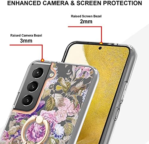 nıncyee IMD Kaplama Şeffaf TPU Kılıf Samsung Galaxy S22, Gardenya Şakayık Gül Begonya Çiçek Renkli Slim Fit Kılıf