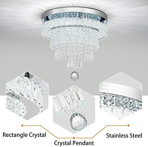 HongnuoFc 16 İnç kristal avizeler LED Modern gömme montaj tavan ışık fikstürü yuvarlak yüzük lüks avize oturma odası