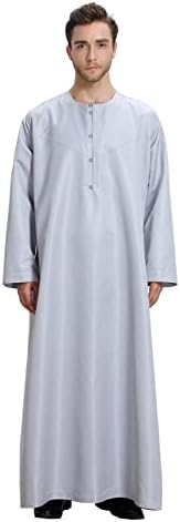 Bmısegm Mens Elbise Gömlek erkek Rahat Müslüman Arap Orta Düz Renk Yuvarlak Boyun Uzun Kollu Robe