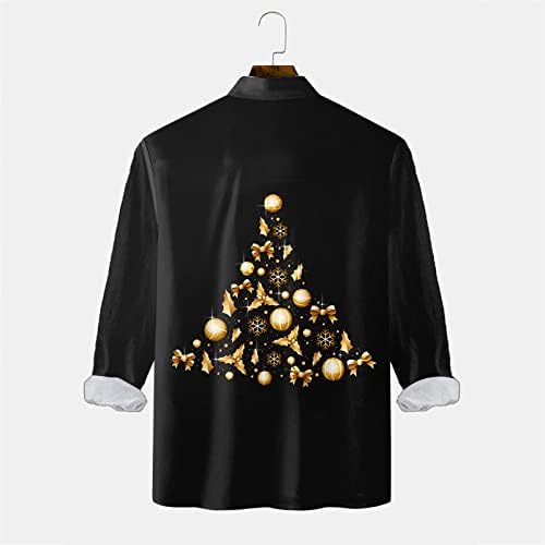 WOCACHİ Noel Düğmeli Gömlek Mens için, Uzun Kollu 3D Noel Kar Tanesi Baskı havai gömleği Parti Casual Gömlek
